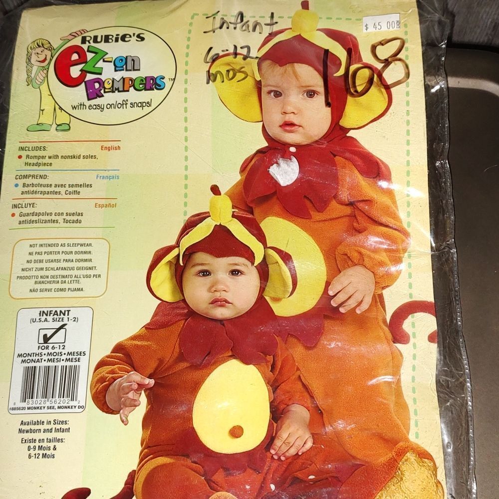Rubies Infant Monkey Costume  Sz 6-12m  NWT